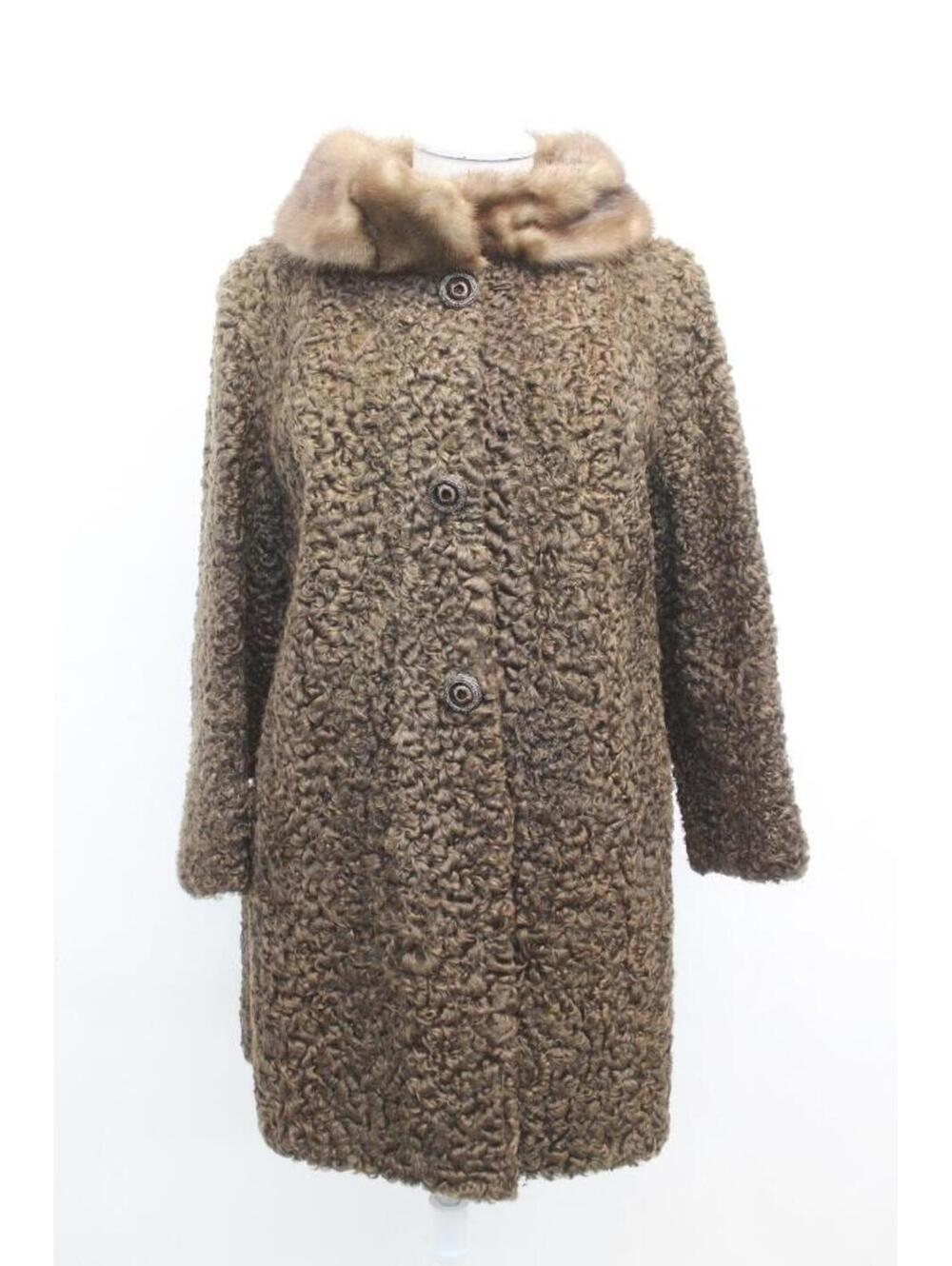 Mint Brown Astrakhan Lamb Fur Coat & Mink Women Woman Size 6 Small